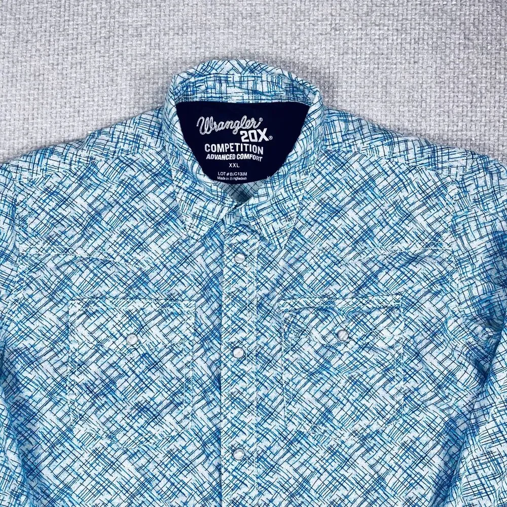 Wrangler 20X Competition Shirt Boys Youth XXL Pearl Snap Advanced Comfort Blue